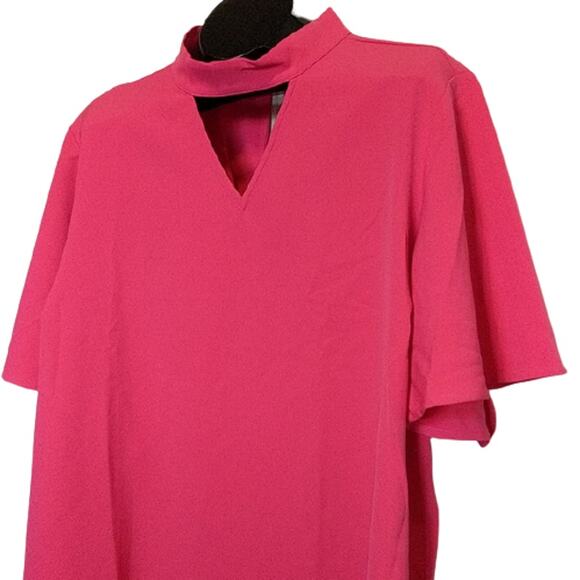 LANE BRYANT Hot Pink Flutter Sleeve Choker Stretchy Top 28 - Picture 3 of 8